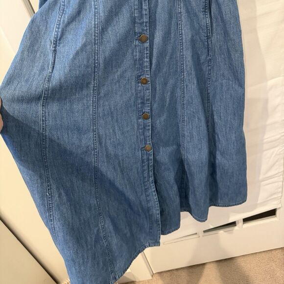 Loft Denim Dress Women 14 Blue Jean Pockets 100% Cotton Maxi Cottage Button Down - Picture 3 of 11